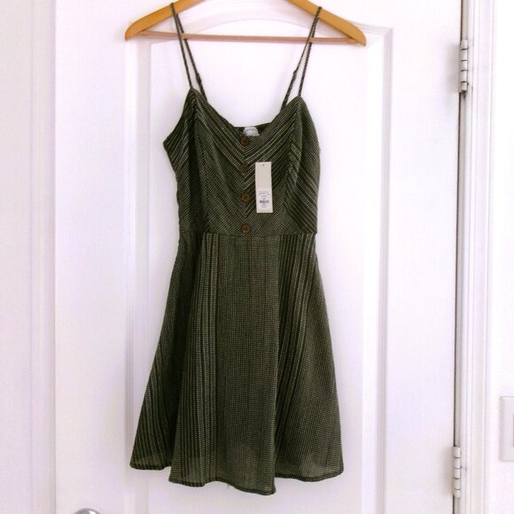 New Blue Rain Olive Green Skater Dress Francesca's NWT XS / S Spaghetti Straps - Picture 1 of 9